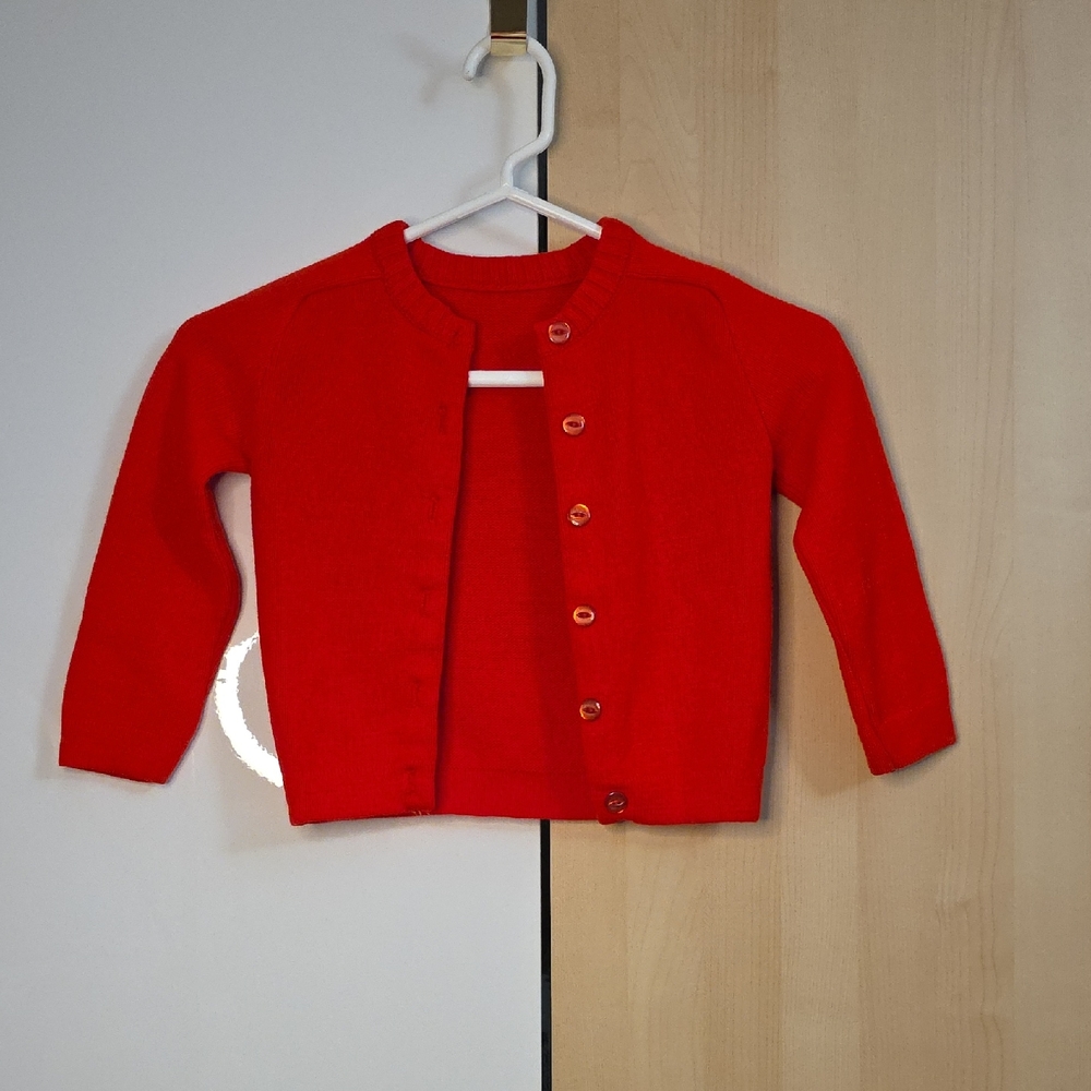 Red‎ Sweater, Child/Toddler, Size Unk, Acrylic Knit, Vintage, 6 Button